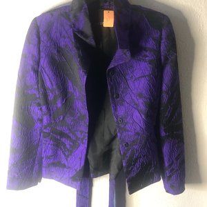 Women 2 Piece Purple and Black Rogued Print Skirt Suit, Jacket size 6 Skirt 10.
